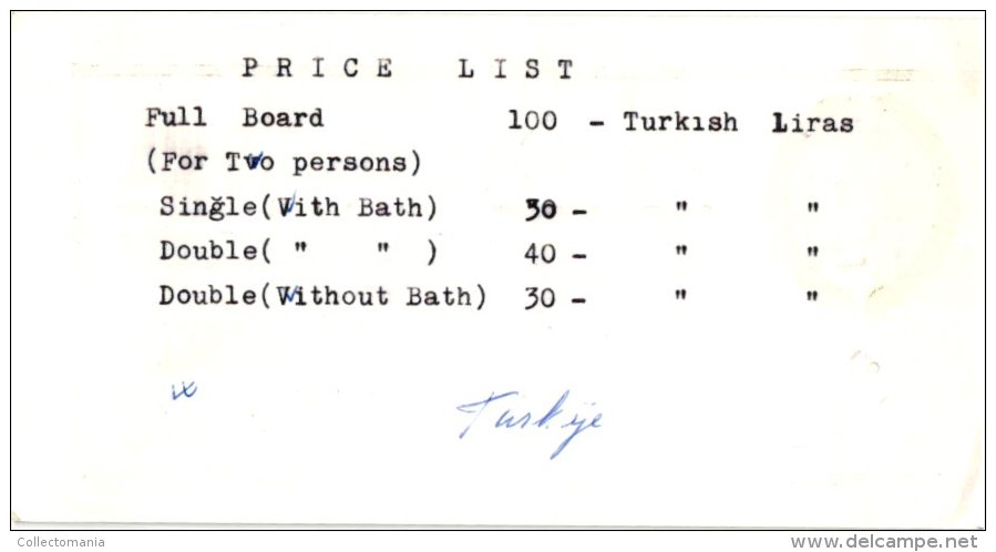 2 HOTEL LABELS TURKIJE  Turkey Santral Palace Adana YAyla Konya - & One Envelope  Stamps 1956  Olympic Games - Etiquettes D'hotels