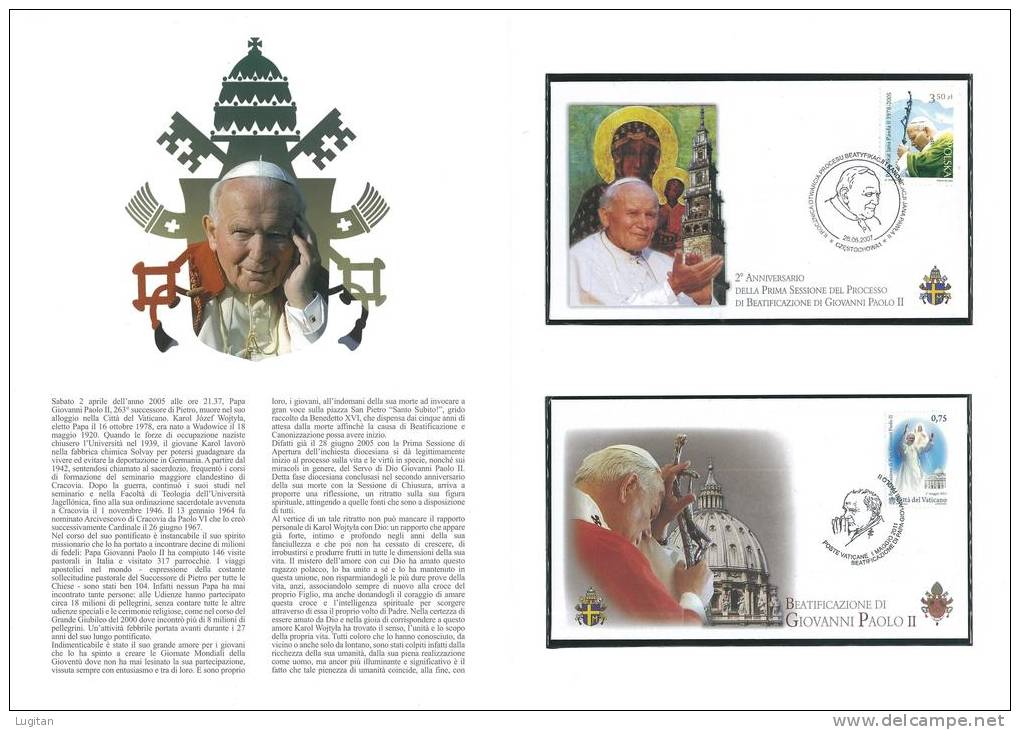 FILATELIA -  EMISSIONE VATICANO 2011 - POLONIA 2007 - FOLDER - BEATIFICAZIONE GIOVANNI PAOLO II° ANNO 2011 - FDC