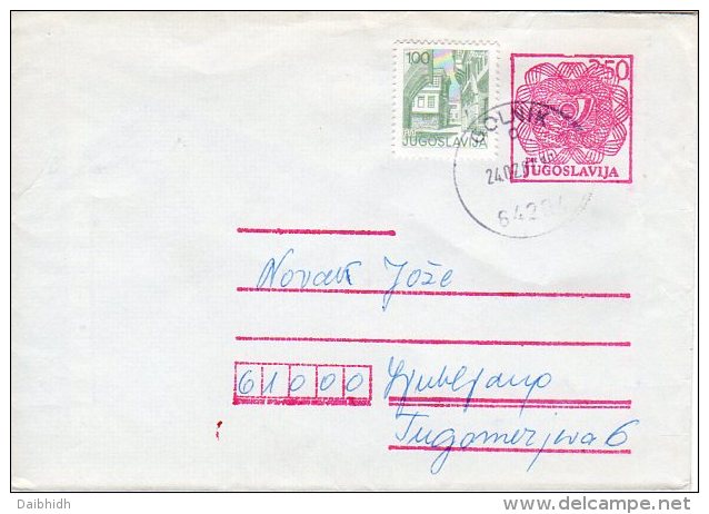 YUGOSLAVIA 1980 2,50 D. Postal Stationery Envelope Used With Additional Stamp.  Michel U88 II - Postwaardestukken