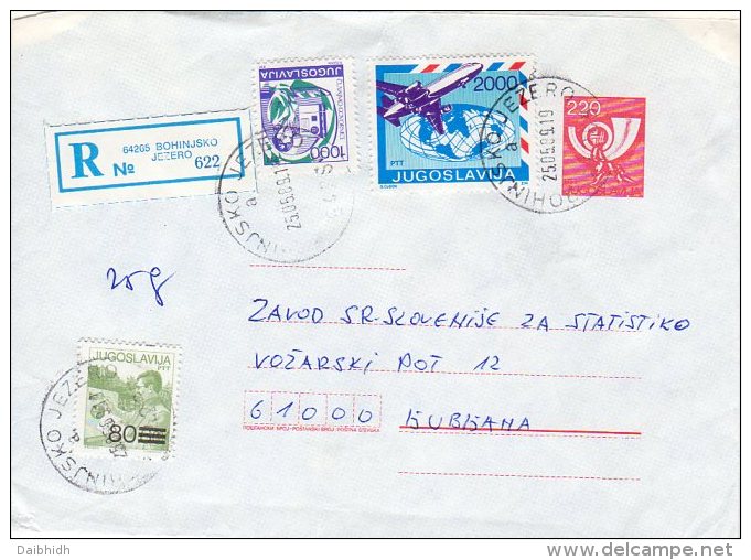 YUGOSLAVIA 1988 220 D. Posthorn Postal Stationery Envelope Used With Additional Stamps.  Michel U83 - Entiers Postaux