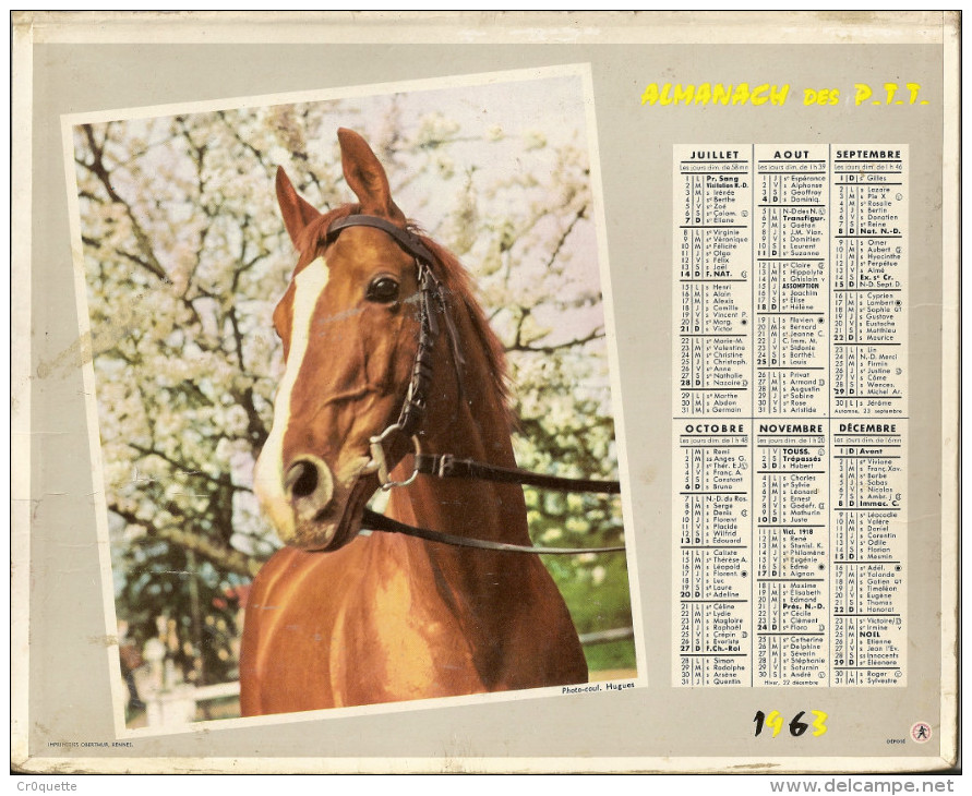 CALENDRIER ALMANACH DU FACTEUR 1963 - TETE DE CHEVAL - Petit Format : 1961-70