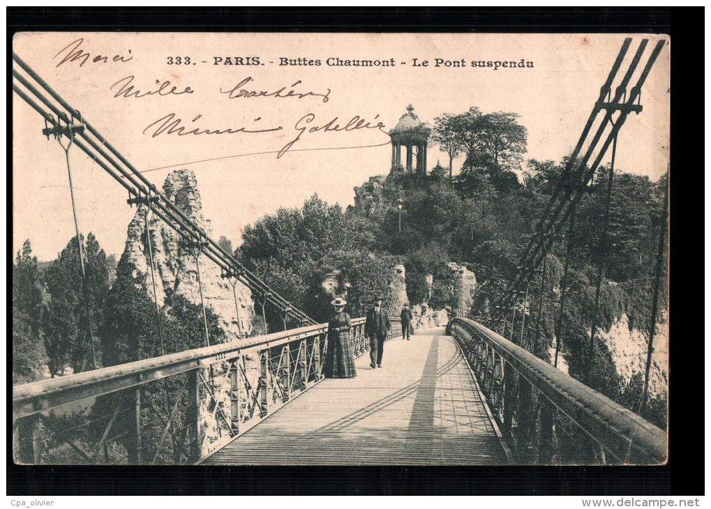 75 PARIS XIX Buttes Chaumont, Pont Suspendu, Animée, Ed ? 333, 1903 - Arrondissement: 19