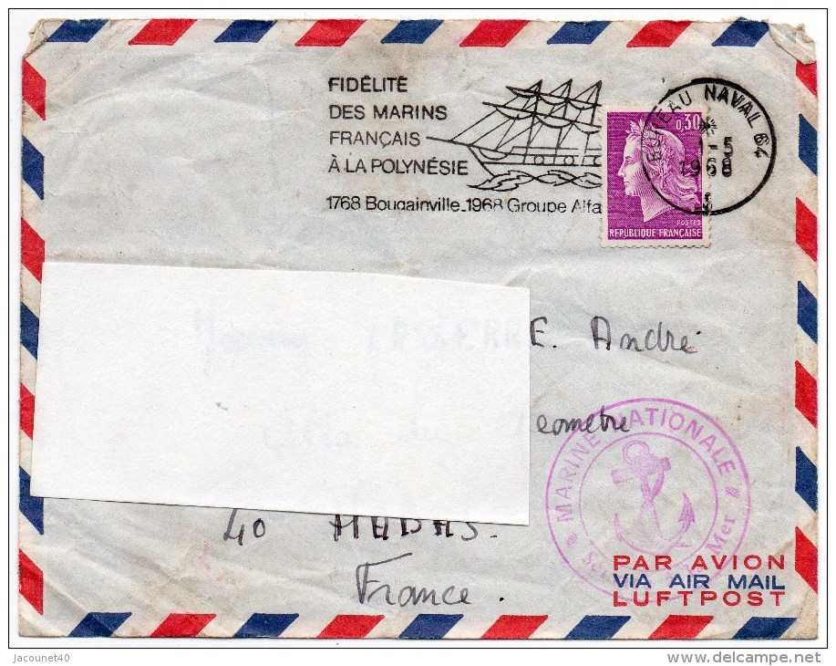 Forbin Escorteur D635 Tour Du Monde 1968 Groupe Alpha Flamme Fidélité Des Marins Français A La Polynésie Rare - Cartas & Documentos