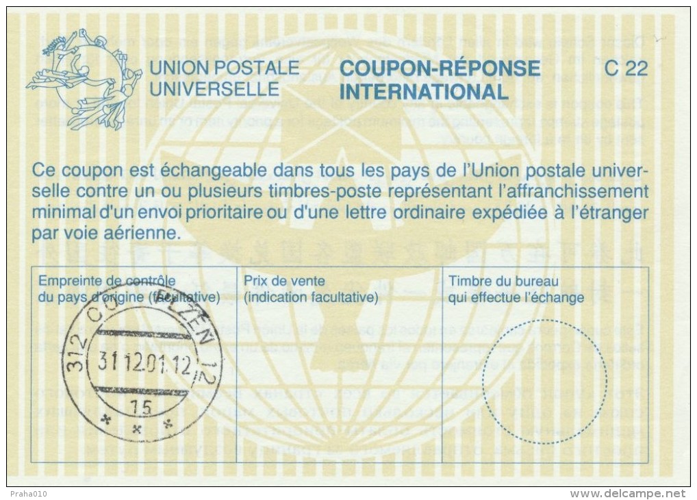 I0074 - Czech Rep. (1993) CRI (C22) Coupon-reponse International - Last Day Of Validity: 312 00 Plzen 12 / 31.12.2001(!) - Neufs