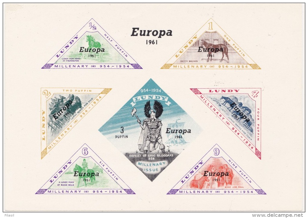 SI53D  Regno Unito LUNDY Europa 1961 PUFFIN Millenary Stamps  Foglietto Nuovo MNH - Francobolli Personalizzati