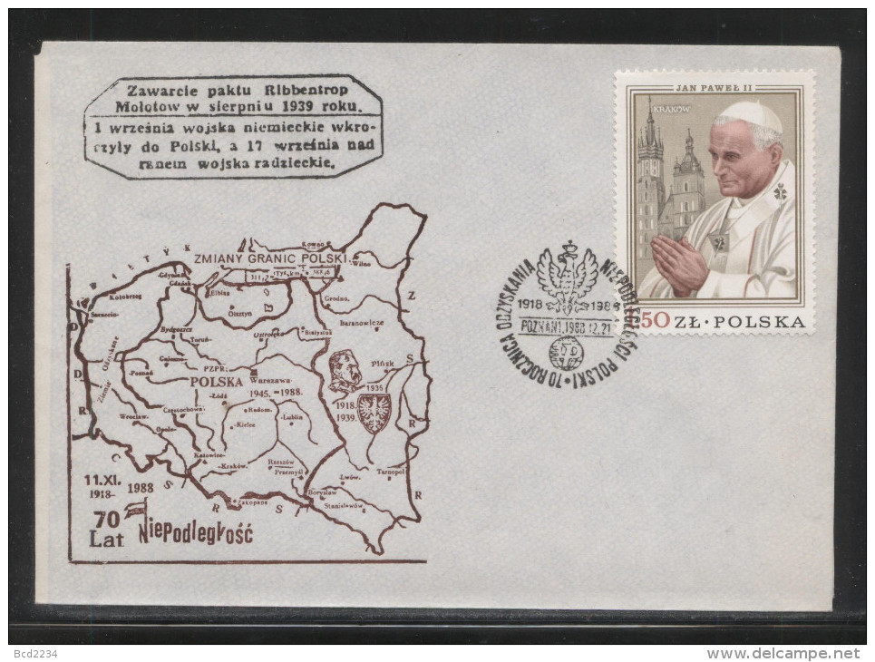 POLAND 1988 70TH ANNIV POLISH INDEPENDENCE MOLOTOV RIBBENTROP PACT SCARCE COMM COVER WW2 WORLD WAR 2 MILITARIA - Guerre Mondiale (Seconde)