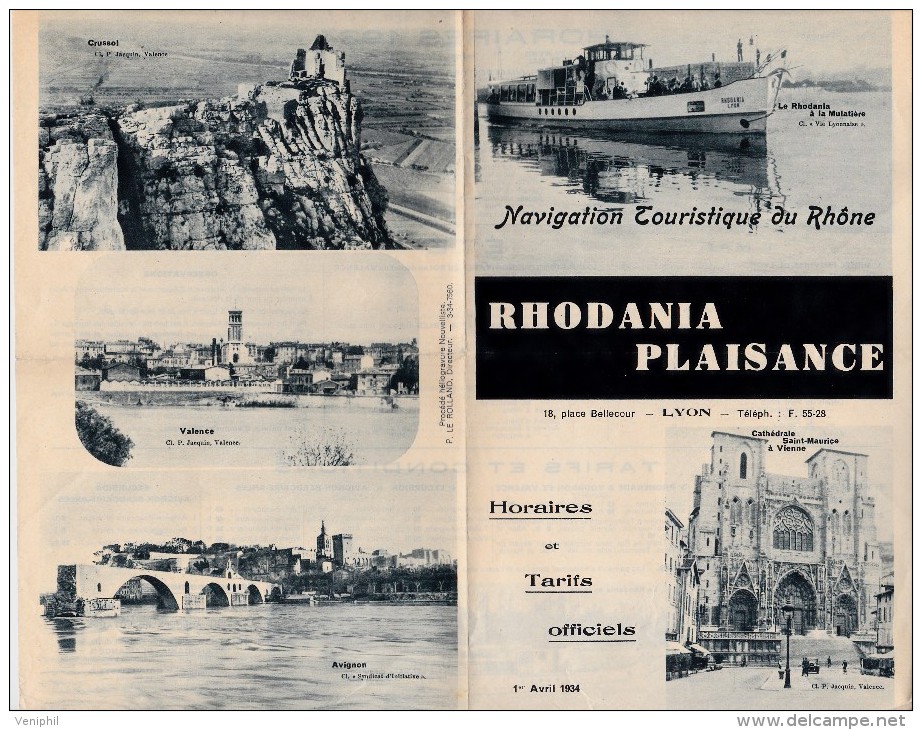 PROGRAMME HORAIRES ET TARIFS RHODANIA PLAISANCE 1934 -LYON. - Otros & Sin Clasificación