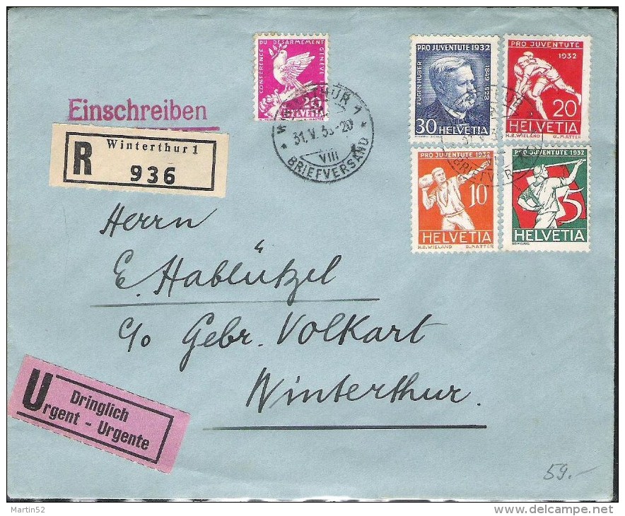 R-Brief Mit Zu 61-64 Mi 262-265 Yv 263-266 Mit O WINTERTHUR 31.V.33 (Zu CHF 90.00) - Storia Postale