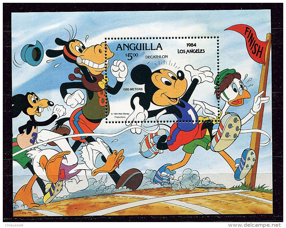 Anguilla ** Bloc N° 53 - J.O. De Los Angeles. Personnages Walt Disney - Anguilla (1968-...)