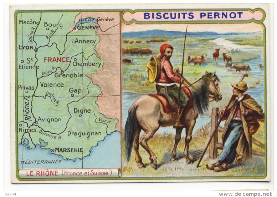 Chromo Biscuit Pernot.  Série  Les Fleuves.    Le Rhône.     Rare - Pernot