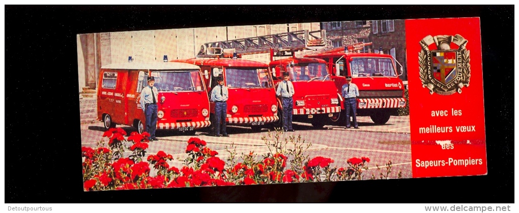 Calendrier Pliant  Sapeurs Pompiers 1980 Camion Berliet Saviem Renault J5 (département De La Manche 50 ) - Petit Format : 1971-80