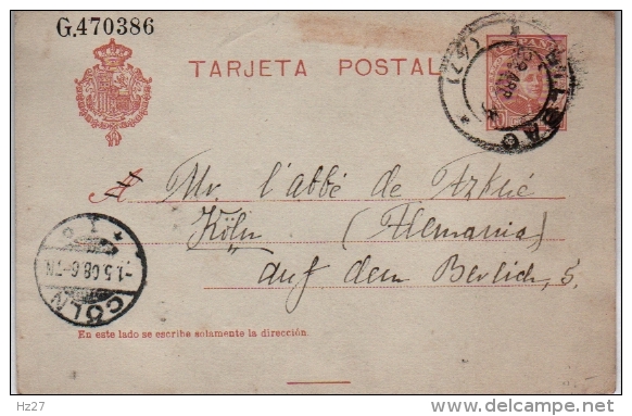 Espagne Entier Postal Carte Bilbao Cologne 1908 - 1850-1931