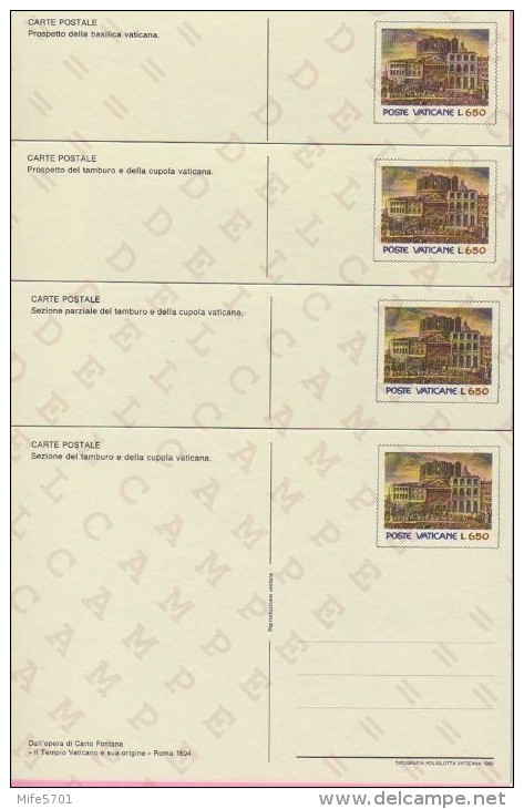 VATICANO 4 INTERI POSTALI 400° ANNIVERSARIO COSTRUZIONE DELLA CUPOLA DI SAN PIETRO L. 650 - 1990 CATALOGO FILAGRANO C35 - Postal Stationeries