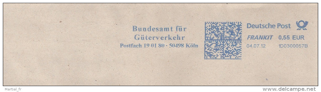 EMA RED METER STAMP FREISTEMPEL ALLEMAGNE DEUTSCHLAND GERMANY FRET GüterVERKEHR BUNDESAMT KOLN - Trains