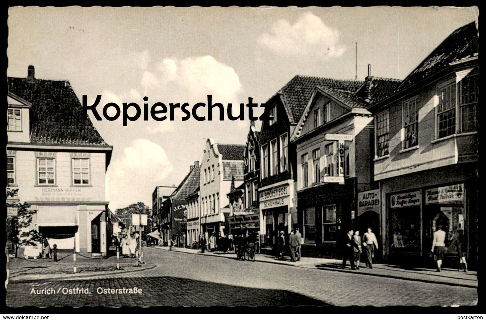 ÄLTERE POSTKARTE AURICH OSTFRIESLAND OSTERSTRASSE HERMANN HIPPEN UHREN BESTECK BOCKSTIEGEL SCHUHHAUS AUTO-GARAGEN Cpa AK - Aurich