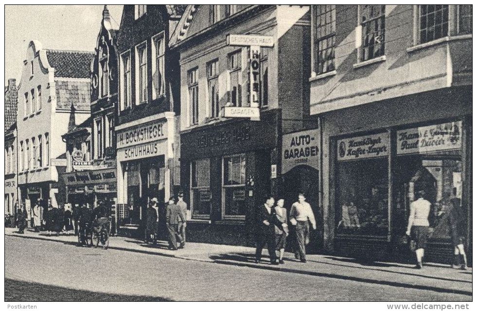 ÄLTERE POSTKARTE AURICH OSTFRIESLAND OSTERSTRASSE HERMANN HIPPEN UHREN BESTECK BOCKSTIEGEL SCHUHHAUS AUTO-GARAGEN Cpa AK - Aurich