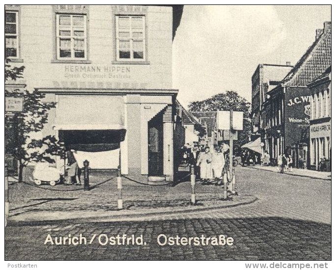 ÄLTERE POSTKARTE AURICH OSTFRIESLAND OSTERSTRASSE HERMANN HIPPEN UHREN BESTECK BOCKSTIEGEL SCHUHHAUS AUTO-GARAGEN Cpa AK - Aurich