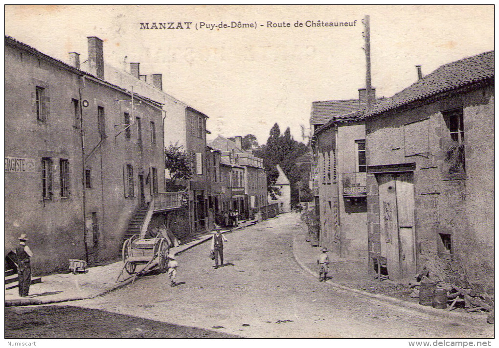 Manzat..animée..route De Châteauneuf..charette..aubergiste - Manzat
