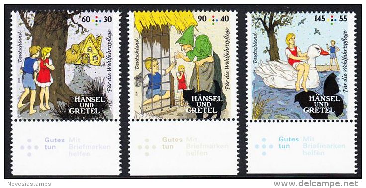 !a! GERMANY 2014 Mi. 3056-3058 MNH SET Of 3 SINGLES W/ Bottom Margins -Fairy Tales By Grimm: Hansel And Gretel - Ungebraucht