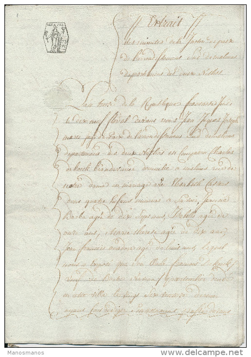 108/22 - Papier Fiscal Révolutionnaire - Acte An 13 De La Justice De Paix à MALINES , Département Des 2 Nèthes - 1794-1814 (Période Française)