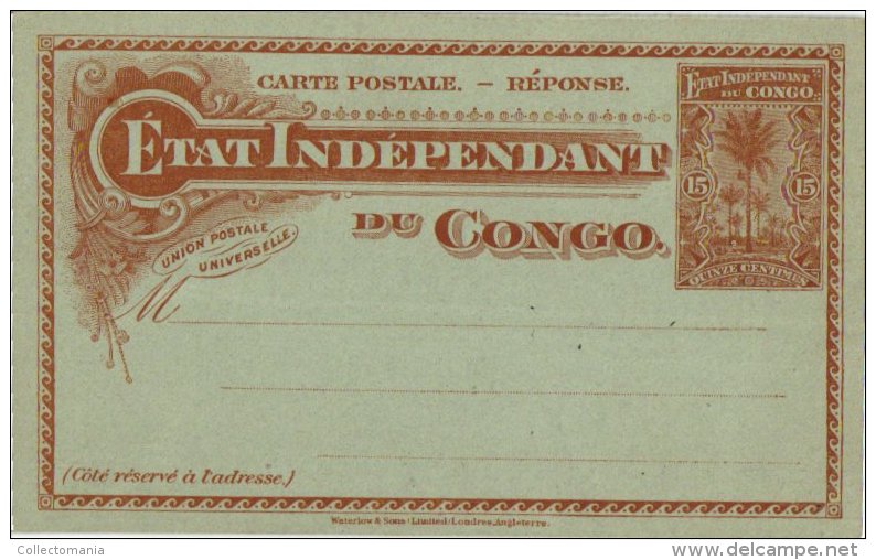 CONGO  BELGE   3CP  Carte Rreponse Pyée  état Independant Du Congo - 1884-1894