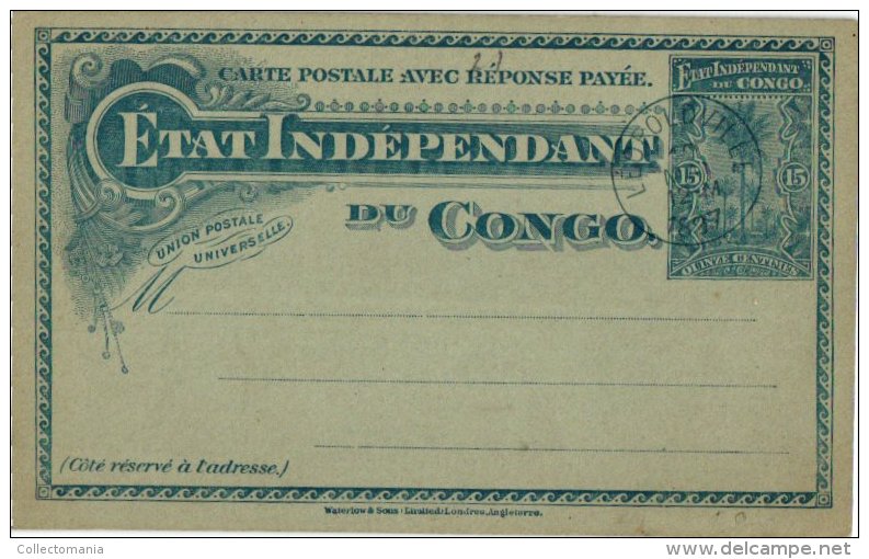 CONGO  BELGE   3CP  Carte Rreponse Pyée  état Independant Du Congo - 1884-1894