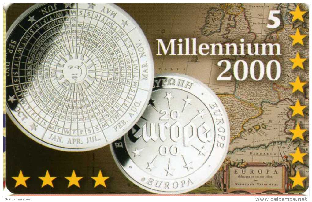 TeleDanmark Telekort 5 Kr. : Millenium 2000 Médaille Calendrier - Briefmarken & Münzen