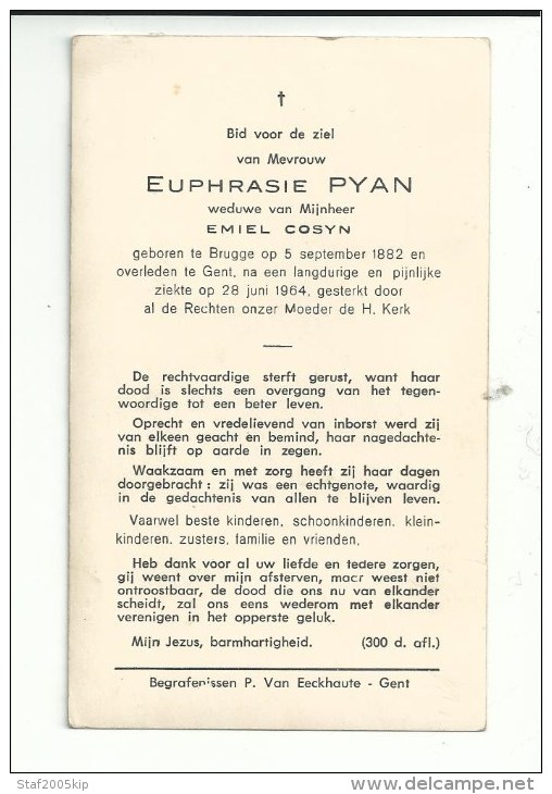Bidprentje - Euphrasie PYAN - Brugge 1882 - Gent 1964 - Religion & Esotericism