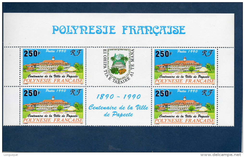 POLYNESIE Française : 100 Ans De La Ville De Papeete : Hôtel De Ville- 2 Paires Avec Vignettes : Armoiries, Et 1890-1990 - Ongebruikt