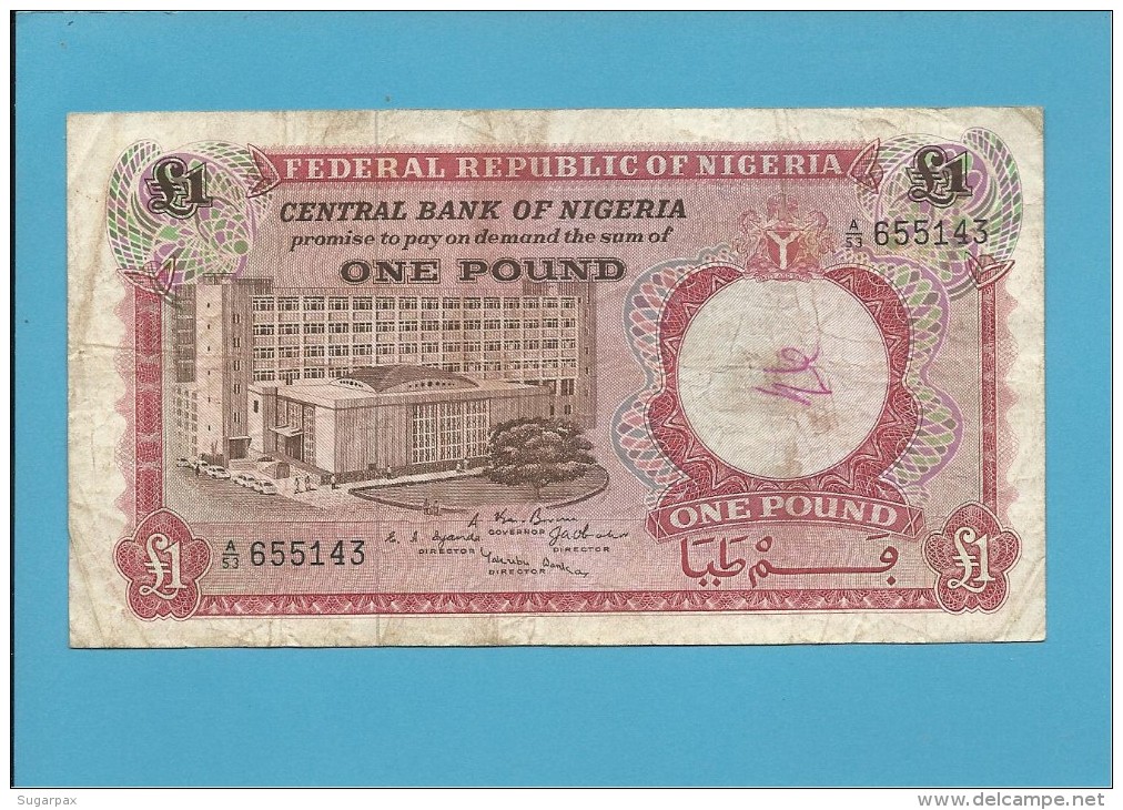 1 POUND - ND ( 1967 ) - P 8 - Serie A/53 - CENTRAL BANK OF NIGERIA - Nigeria