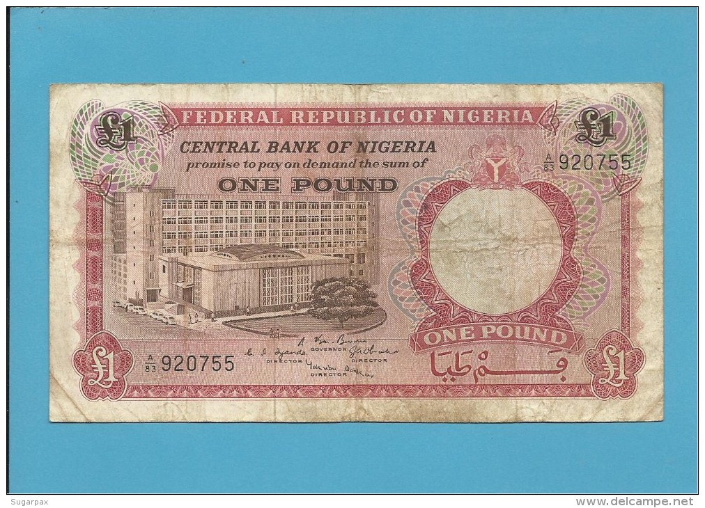 1 POUND - ND ( 1967 ) - P 8 - Serie A/83 - CENTRAL BANK OF NIGERIA - Nigeria