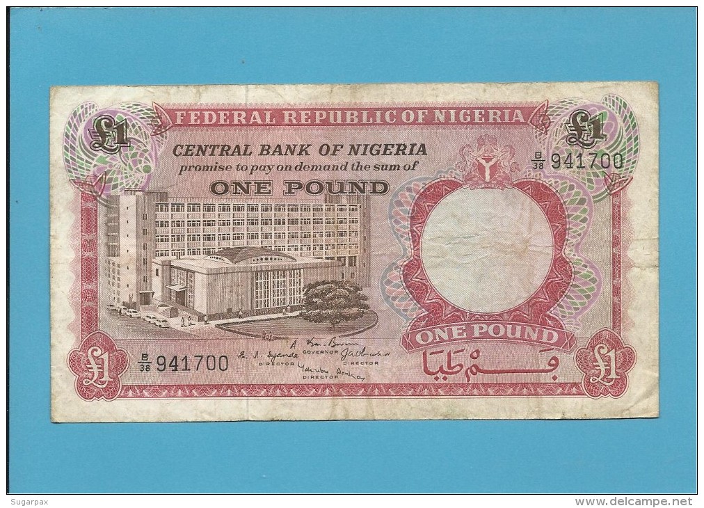 1 POUND - ND ( 1967 ) - P 8 - Serie B/38 - CENTRAL BANK OF NIGERIA - Nigeria