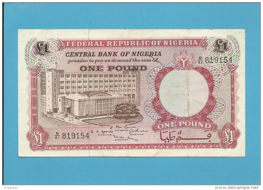 1 POUND - ND ( 1967 ) - P 8 - Serie B/61 - CENTRAL BANK OF NIGERIA - Nigeria