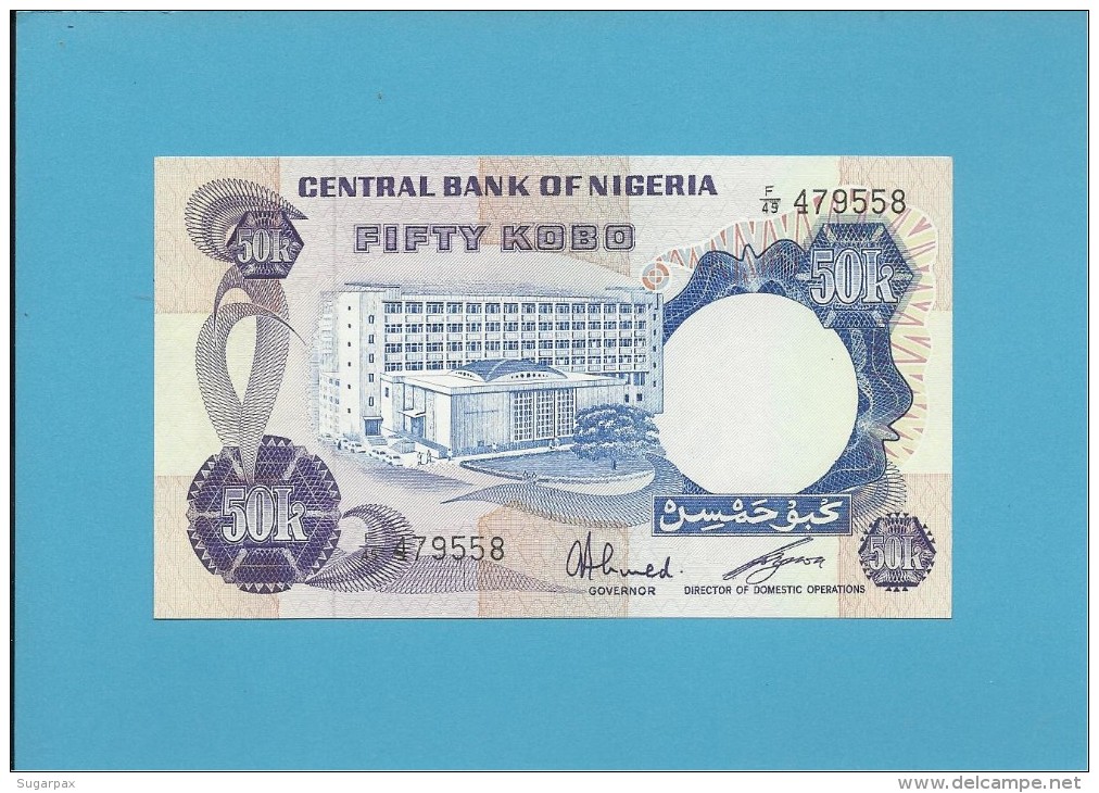 50 KOBO - ND ( 1973-78 ) - UNC. - P 14f - Sign. 6 - Serie F/49 - CENTRAL BANK OF NIGERIA - Nigeria