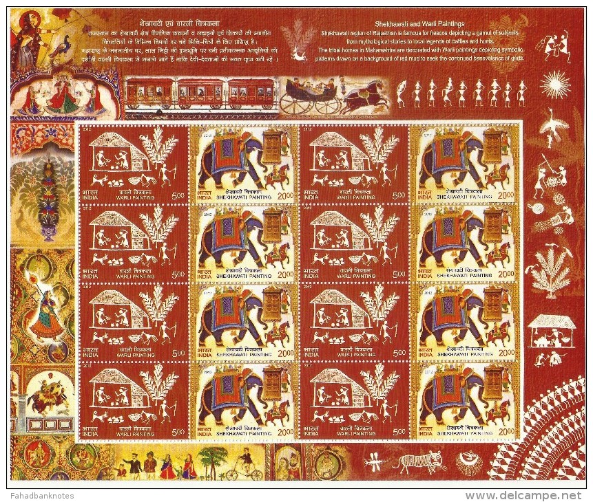 INDIA 2012 FULL SHEETLET SHEKHAWATI AND WARLI PRINTINGS - Unused Stamps