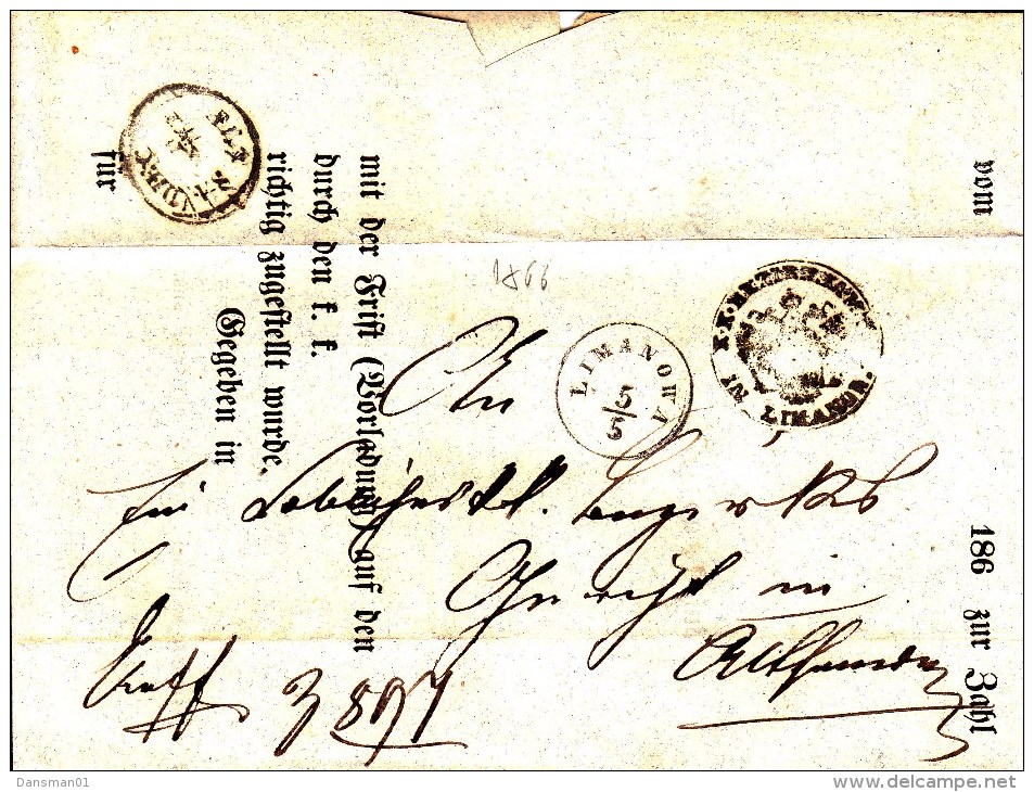 POLAND Prephilatelic 1866 LIMANOWA To ALT SANDEC Full Letter - ...-1860 Préphilatélie