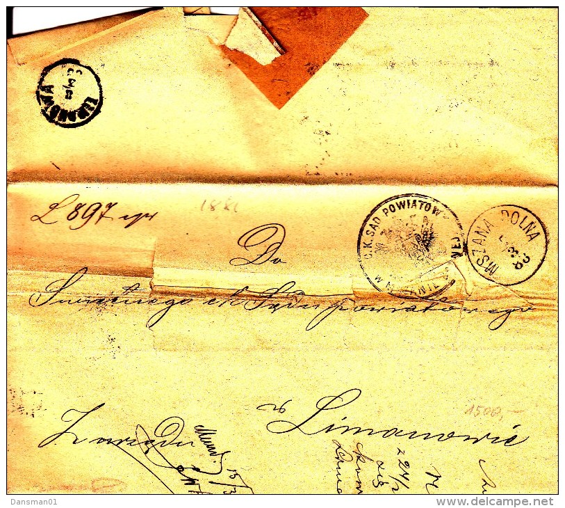 POLAND Prephilatelic 1881 MSZANA DOLNA To LIMANOWA Full Letter - ...-1860 Préphilatélie