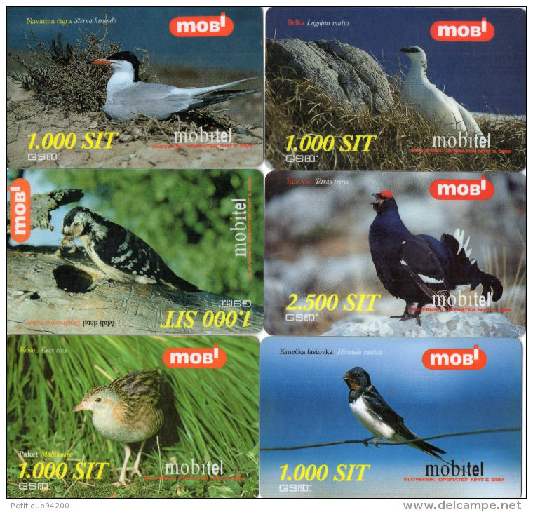 RECHARGES GSM SLOVENIE  1000/2500 SIT  Oiseaux Birds  (lot De 6) *** - Slovénie