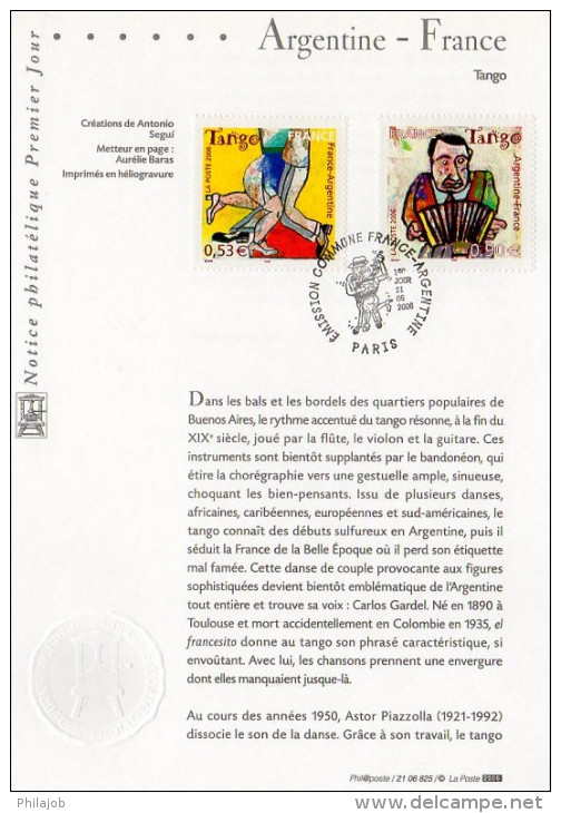 2006 : Notice Officielle 1er Jour " ARGENTINE-FRANCE / TANGO". N° YT 3932 3933. Parfait état ! - Emissions Communes