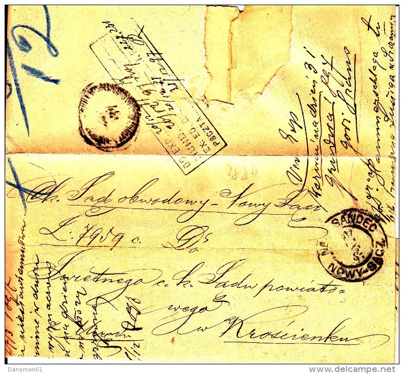 POLAND Prephilatelic 1884 NEU SANDEC To KROSCIENKO Full Letter - ...-1860 Voorfilatelie