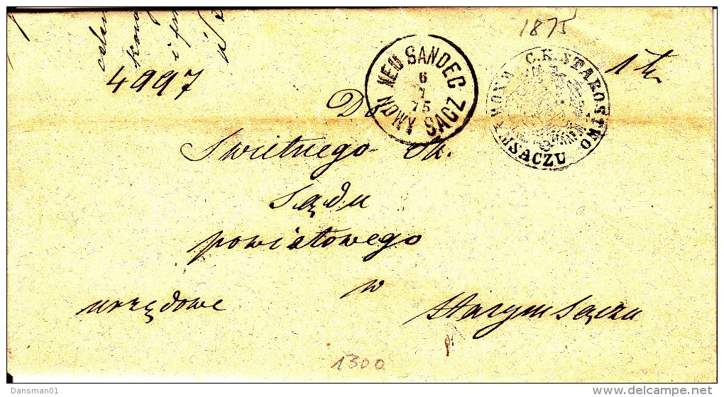 POLAND Prephilatelic 1875 NEU SANDEC  Full Letter - ...-1860 Prephilately