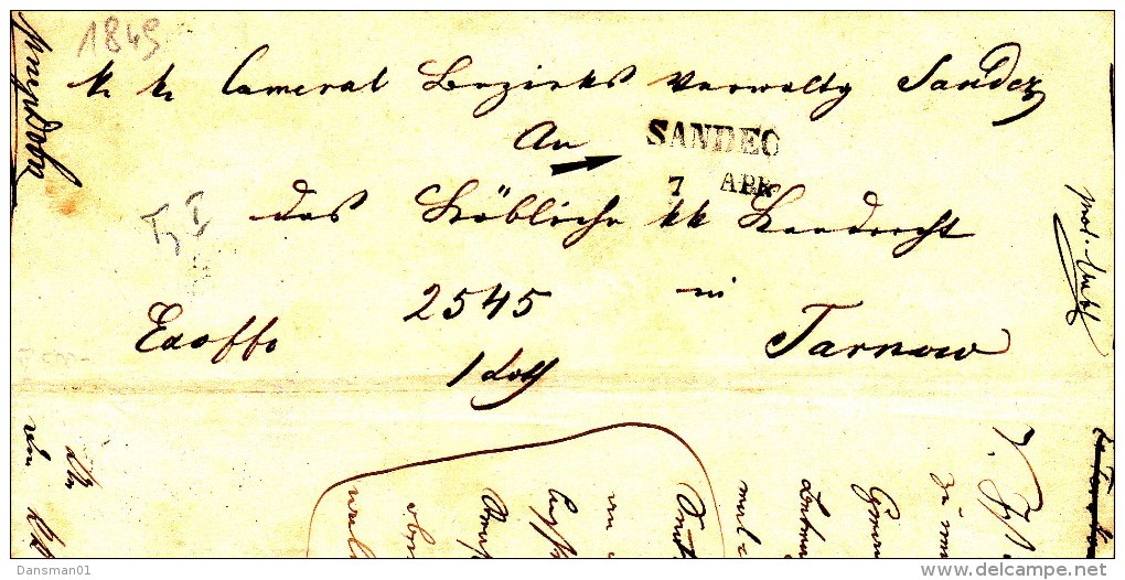 POLAND Prephilatelic 1849 SANDEC  Full Letter - ...-1860 Prephilately
