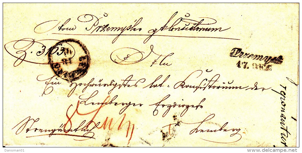 POLAND Prephilatelic 1856 PRZEMYSL To LEMBERG Cover Only - ...-1860 Voorfilatelie