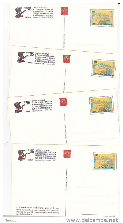 Vatican City 1996 Set 4 Postal Cards China 96 Stamp Expo Unused - Postal Stationeries