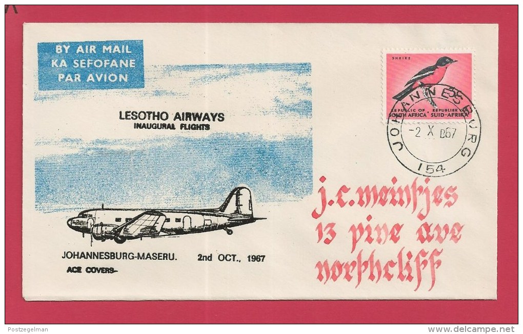 RSA 1967 First Flight  Maseru - Johannesburg  With Address - Airplanes