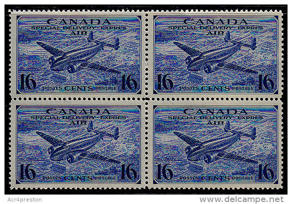 C5013 CANADA 1942, SG S13 Ultramarine, Special Delivery, Air  MNH Block Of 4 - Airmail: Special Delivery