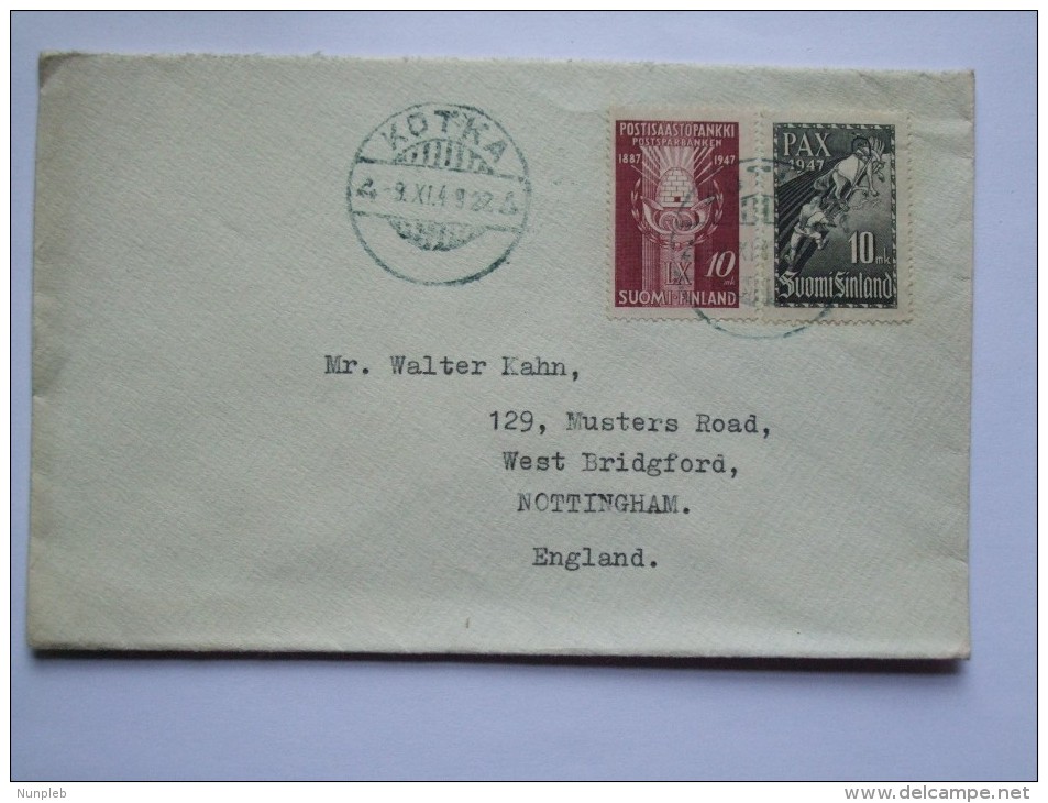 FINLAND 1949 COVER FROM KOTKA TO ENGLAND - Covers & Documents