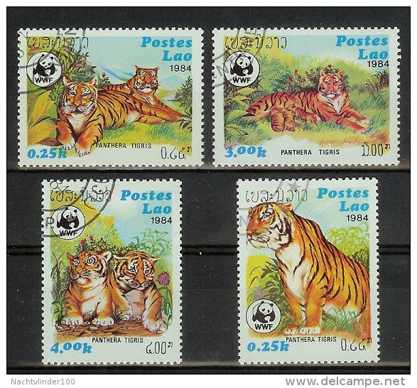 Mud008sg WWF FAUNA WILDE KAT ROOFKAT TIJGER WILD CAT TIGER KATZE TIGRE GROßKATZEN LAOS 1984 Gebr/used - Usados