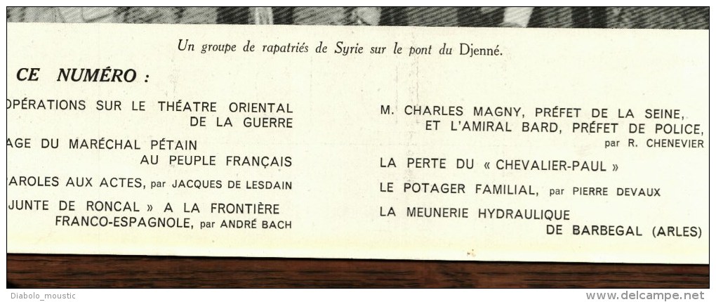 1941 Pétain Discours ;UKRAINE ;C-torpilleur CHEVALIER-PAUL ;Potager Familial; Meunerie Barbegal ARLES; Serment De RONCAL - L'Illustration