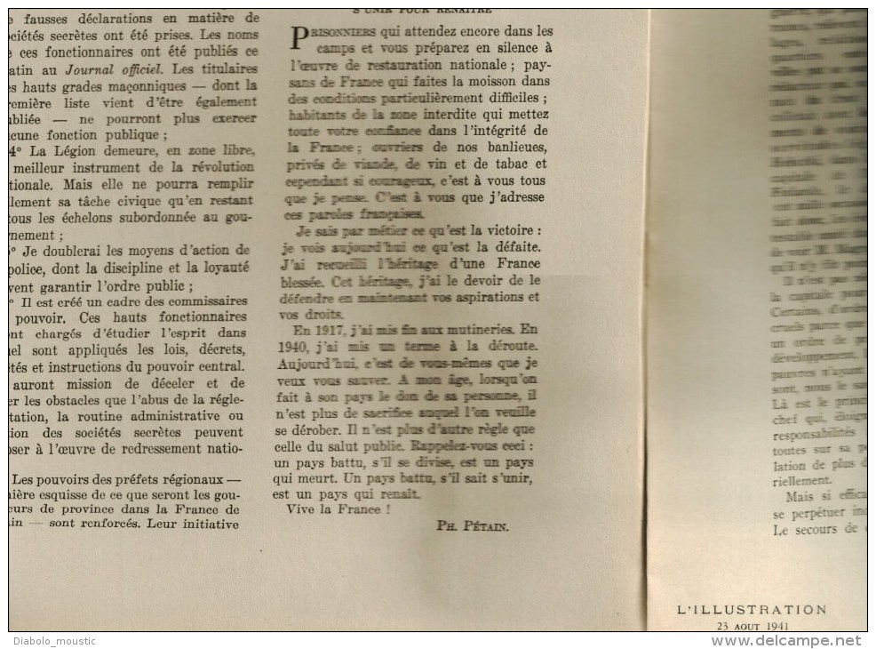 1941 Pétain discours ;UKRAINE ;C-torpilleur CHEVALIER-PAUL ;Potager familial; Meunerie Barbegal ARLES; Serment de RONCAL